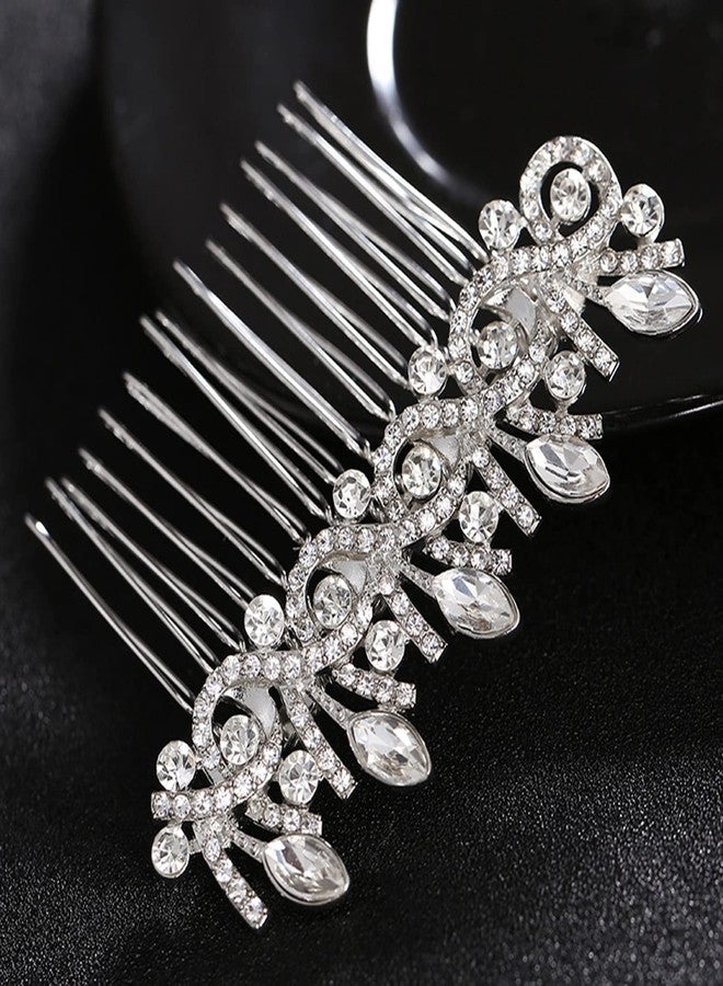Xerling Women Hair Side Comb Rhinestones Bridal Hair Accessory Bride Wedding Headpiece Silver Crystal Decorative Hair Piece for Girls (Silver) - Image 2